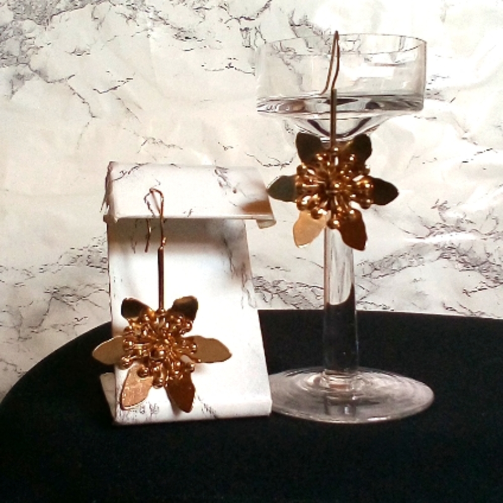 Gold Tone Flower Drop Earrings